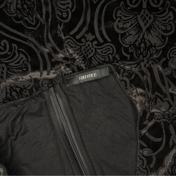 Forever 21 Black Patterned Velvet Sheer Jumpsuit With Flare Bottoms - Picture 5 of 5